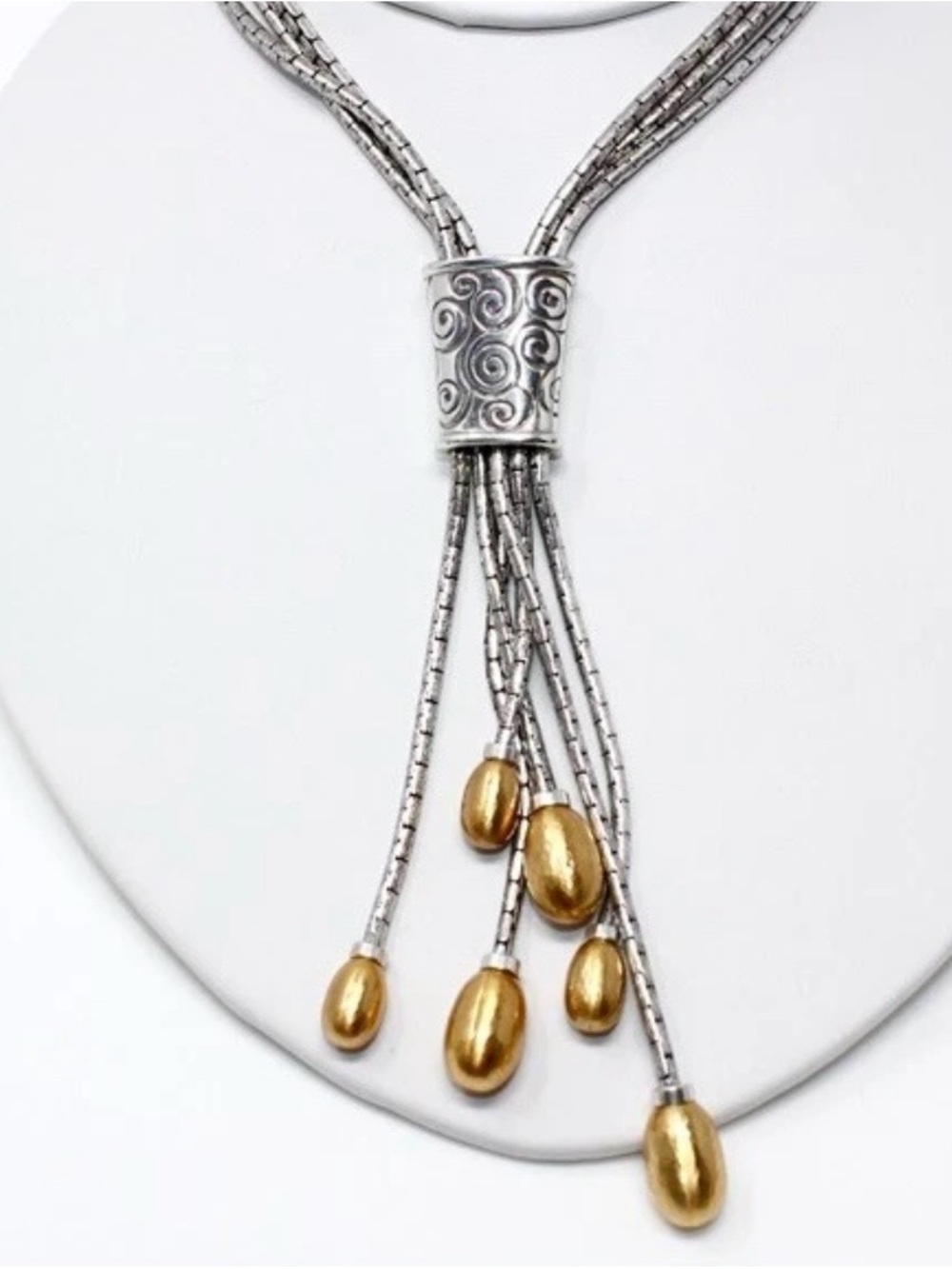 Brighton Silver Multi-Strand Necklace with Gold Drop Accents